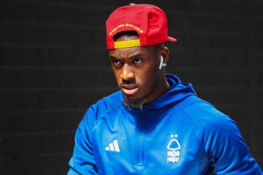 Callum Hudson-Odoi of Nottingham Forest arrives ahead of the Premier League match Burnley vs Nottingham Forest at Turf Moor, Burnley, United Kingdom, 19th May 2024