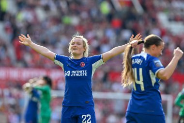 Erin Cuthbert of Chelsea Women celebrates the full time result, during the The FA Women's Super League match Manchester United Women vs Chelsea FC Women at Old Trafford, Manchester, United Kingdom, 18th May 2024  clipart