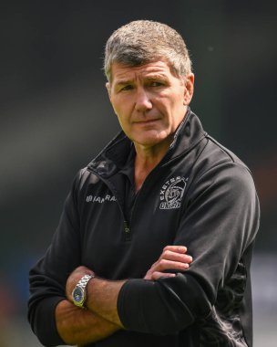 Exeter Şefleri Rugby Direktörü Rob Baxter Gallagher Premiership karşılaşması öncesinde ısınma öncesi Mattioli Woods Welford Road 'da Leicester Tigers Exeter Chiefs' e karşı Leicester, İngiltere, 18 Mayıs 2024