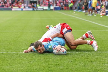 Wigan Warriors 'dan Jake Wardle, 18 Mayıs 2024' te Birleşik Krallık 'ın Doncaster şehrinde düzenlenen Betfred Challenge Cup Yarı-Final Hull KR-Wigan Warriors maçına gidiyor.
