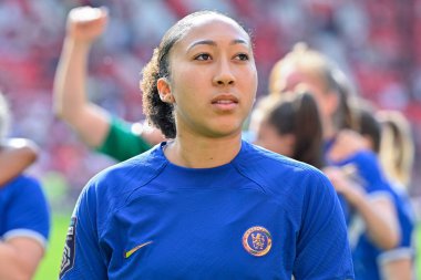 Lauren James of Chelsea Women celebrates Chelseas FA Women's Super League title win, during the The FA Women's Super League match Manchester United Women vs Chelsea FC Women at Old Trafford, Manchester, United Kingdom, 18th May 2024 