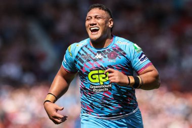 Wigan Warriors takımından Patrick Mago, 18 Mayıs 2024 'te Birleşik Krallık' ın Doncaster şehrinde oynanan Betfred Challenge Kupası Yarı-Final Hull KR-Wigan Warriors maçında gülümsüyor.