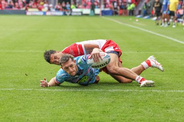 Wigan Warriors 'dan Jake Wardle, 18 Mayıs 2024' te Birleşik Krallık 'ın Doncaster şehrinde düzenlenen Betfred Challenge Cup Yarı-Final Hull KR-Wigan Warriors maçına gidiyor.