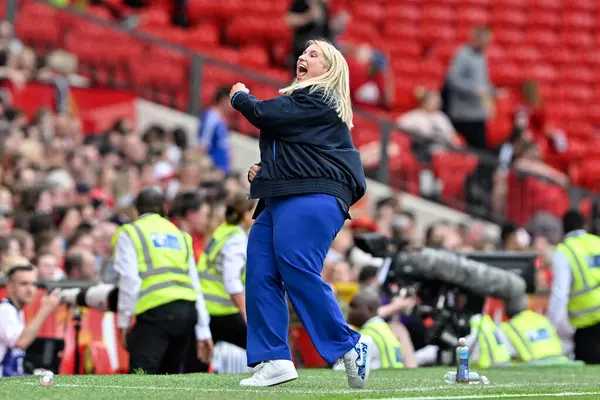 stock image Emma Hayes manager of Chelsea Women celebrates Mayra Ramrez of Chelsea goal to make it 0-4 Chelsea, during the The FA Women's Super League match Manchester United Women vs Chelsea FC Women at Old Trafford, Manchester, United Kingdom, 18th May 2024 