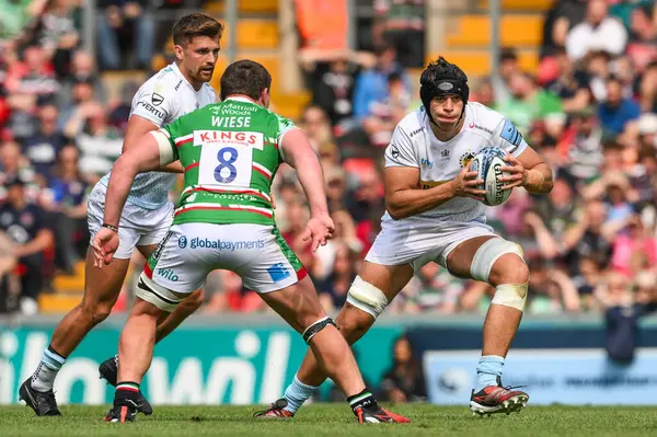 stock image Dafydd Jenkins of Exeter Chiefs makes a break during the Gallagher Premiership match Leicester Tigers vs Exeter Chiefs at Mattioli Woods Welford Road, Leicester, United Kingdom, 18th May 2024