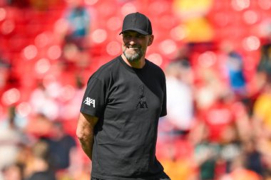 Liverpool 'dan Jrgen Klopp Manager Premier League maçı öncesinde 19 Mayıs 2024' te Anfield, Liverpool, İngiltere 'de Wolverhampton Wanderers' a karşı oynanan maç öncesi ısınma maçında 