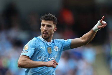 Rben Dias of Manchester City gestures and reacts during the Premier League match Manchester City vs West Ham United at Etihad Stadium, Manchester, United Kingdom, 19th May 2024