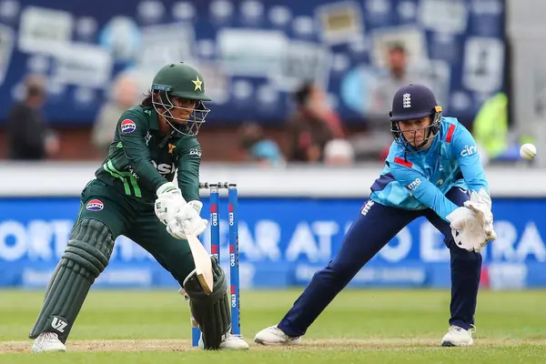 stock image Muneeba Ali of Pakistan plays a shot during the England Women v Pakistan Women 1st Metro Bank ODI match England vs Pakistan at The Incora County Ground, Derby, United Kingdom, 23rd May 2024 