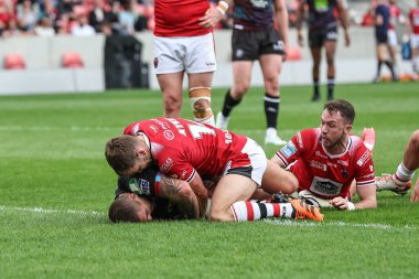 Wigan Warriors 'dan Brad ONeill, Salford Community Stadyumu, Eccles, Birleşik Krallık' ta oynanan 12. Betfred Süper Lig karşılaşmasında, Salford Red Devils ile Wigan Warriors maçına gidiyor.  
