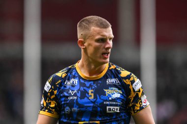 Leeds Rhinos takımının oyuncusu Ash Handley, 24 Mayıs 2024 'te oynanan Betfred Süper Lig karşılaşması öncesinde St Helens - Leeds Rhinos maçı öncesinde Wicked Stadyumu, St Helens, İngiltere 