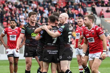 Wigan Warriors takımından Brad ONeill, 26 Mayıs 2024 'te Salford Community Stadyumu' nda oynanan Salford Red Devils vs Wigan Warriors 12. 