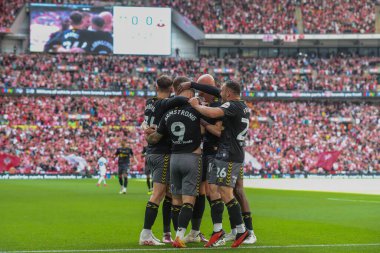 Southampton 'dan Adam Armstrong, 26 Mayıs 2024' te Wembley Stadyumu 'nda oynanan Sky Bet play-off final maçında 0-1' lik galibiyetini kutluyor. 