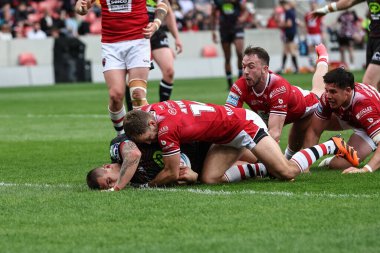 Wigan Warriors 'dan Brad ONeill, Salford Community Stadyumu, Eccles, Birleşik Krallık' ta oynanan 12. Betfred Süper Lig karşılaşmasında, Salford Red Devils ile Wigan Warriors maçına gidiyor. 