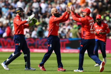 İngiltere, Pakistan 'ın Muhammed Rizwan' ın görevden alınmasını T20 Uluslararası Serisi İngiltere 'nin Pakistan' a karşı Edgbaston, Birmingham, Birleşik Krallık 'ta 25 Mayıs 2024 maçında kutluyor. 