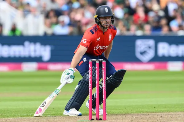 stock image Jos Buttler of England reaches for the crease during the Vitality T20 International Series match England vs Pakistan at Edgbaston, Birmingham, United Kingdom, 25th May 2024 
