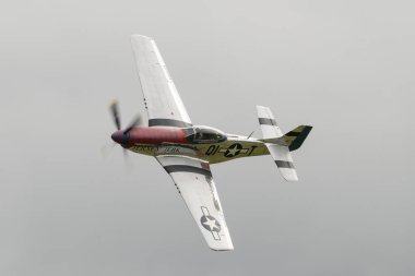 Kuzey Amerika P-51D Mustang 'Jersey Jerk, Duxford Yaz Hava Gösterisi' nde bir pas attı: IWM Duxford, Duxford, İngiltere 'de D-Day 80, 1 Haziran 2024