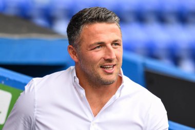 Sam Burgess Warrington Wolves 'un baş antrenörü Betfred Süper Lig 13. Raundu öncesinde Warrington Wolves, Wigan Warriors' a karşı Halliwell Jones Stadyumu, Warrington, 1 Haziran 2024