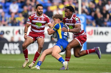 Wigan Warriors 'dan Junior Nsemba, Warrington Wolves' un Wigan Warriors 'a karşı oynadığı 13. Raundda Warrington Wolves' a karşı Halliwell Jones Stadı, Warrington, 1 Haziran 2024