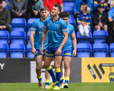 Warrington Wolves 'tan Stefan Ratchford, maç öncesi ısınma turunda, 1 Haziran 2024' te İngiltere 'nin Warrington şehrinde oynanan Halliwell Jones Stadyumu' nda oynanan Warrington Wolves vs Wigan Warriors 13.