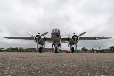 The Flying Bulls North American B-25J Mitchell sits on the flightline ahead of, the Duxford Summer Air Show: D-Day 80 at IWM Duxford, Duxford, United Kingdom, 1st June 2024 clipart