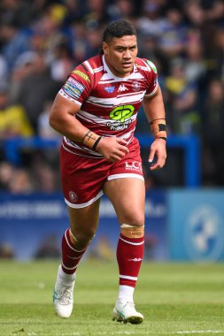 Wigan Warriors takımından Patrick Mago 13. Betfred Süper Lig karşılaşmasında Warrington Wolves Wigan Warriors 'a karşı Halliwell Jones Stadyumu, Warrington, 1 Haziran 2024