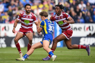 Wigan Warriors 'dan Junior Nsemba, Warrington Wolves' un Wigan Warriors 'a karşı oynadığı 13. Raundda Warrington Wolves' a karşı Halliwell Jones Stadı, Warrington, 1 Haziran 2024