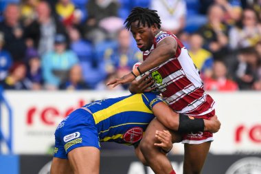 Wigan Warriors 'dan Junior Nsemba, Warrington Wolves Süper Lig 13. Maçı' nda Warrington Wolves ile Wigan Warriors arasında oynanan Halliwell Jones Stadyumu, Warrington, 1 Haziran 2024 'te oynanan karşılaşmada Warrington Wolves takımından Zane Musgrove tarafından yenildi.