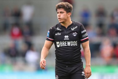 Londra Broncos takımından Oli Leyland, Betfred Süper Lig 13 karşılaşmasında Salford Red Devils, Londra Broncos 'a karşı Salford Community Stadyumu, Eccles, 2 Haziran 2024