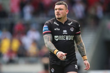 Londra Broncos takımından Robbie Storey, 2 Haziran 2024 'te İngiltere' nin Eccles şehrinde oynanan 13. Betfred Süper Lig karşılaşması öncesinde oynanan maç öncesi ısınma maçında Salford Red Devils ile Londra Broncos karşılaşacak.