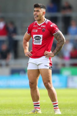 Salford Red Devils 'den Tim Lafai, Betfred Süper Lig 13. Raundunda Salford Red Devils, Londra Broncos' a karşı Salford Community Stadyumu, Eccles, 2 Haziran 2024