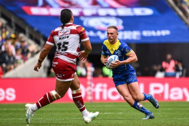 Warrington Wolves 'tan Ben Currie, 8 Haziran 2024' te Wembley Stadyumu 'nda oynanan Warrington Wolves vs Wigan Warriors final maçında maç yapıyor. 