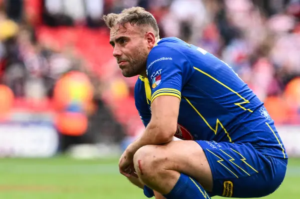 stock image James Harrison of Warrington Wolves reacts to his teams loss after the Betfred Challenge Cup Final match Warrington Wolves vs Wigan Warriors at Wembley Stadium, London, United Kingdom, 8th June 2024 