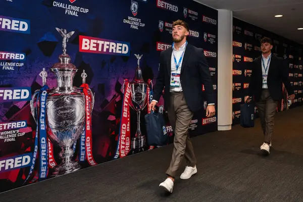 stock image Matty Ashton of Warrington Wolves arrives ahead of the Betfred Challenge Cup Final match Warrington Wolves vs Wigan Warriors at Wembley Stadium, London, United Kingdom, 8th June 2024 