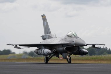 General Dynamics F-16 6 Eskadra Lotnicza 'nın Savaşan Şahini Polonya Hava Kuvvetleri taksileri, NATO Kaplan Buluşma Günü 2' de AB 'nin kuzeyinde, Jagel, Almanya' nın kuzeyinde, 10 Haziran 2024