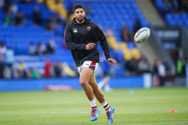 Salford Red Devils takımından Nene Macdonald 14 Haziran 2024 'te oynanan Betfred Süper Lig karşılaşmasında Warrington Wolves, Salford Red Devils' e karşı Halliwell Jones Stadyumu, Warrington, İngiltere 