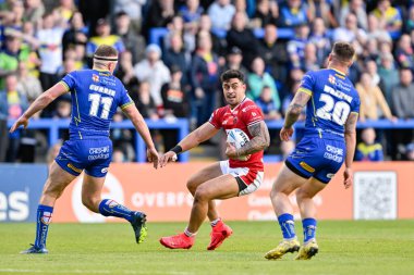 Salford Red Devils takımından Tim Lafai, 14 Haziran 2024 'te Halliwell Jones Stadyumu, Warrington, İngiltere' de oynanan 14. 