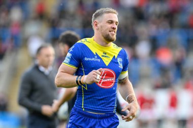 Warrington Wolves takımından Matt Dufty, 14 Haziran 2024 'te Halliwell Jones Stadyumu' nda oynanan Warrington Wolves - Salford Red Devils maçının 14. raundunda ısındı. 