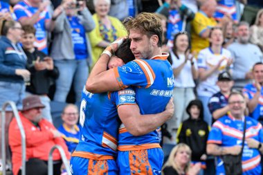 Brodie Croft of Leeds Rhinos celebrates his try to make it 10-0 Leeds Rhinos during the Betfred Super League Round 15 match Leeds Rhinos vs Leigh Leopards at Headingley Stadium, Leeds, United Kingdom, 21st June 2024  clipart