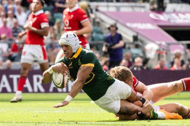 Güney Afrikalı Edwill van der Merwe, 22 Haziran 2024 'te Twickenham, İngiltere' deki Twickenham Stadyumu 'nda oynanan Katar Havayolları Kupası maçında 39-13' lük skora ulaştı. 