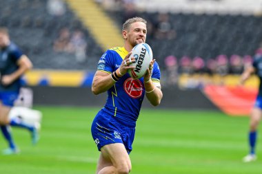 Warrington Wolves takımından Matt Dufty, 22 Haziran 2024 'te MKM Stadyumu' nda oynanan 15. Betfred Süper Lig karşılaşması öncesinde ısınıyor. 