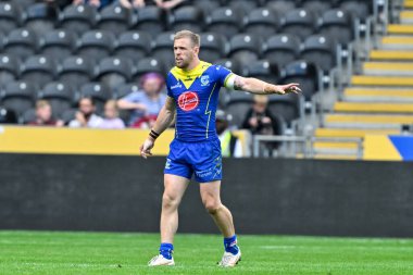 Warrington Wolves takımından Matt Dufty 15. Betfred Süper Lig karşılaşmasında Hull FC, Warrington Wolves 'a karşı MKM Stadyumu, Hull, Birleşik Krallık, 22 Haziran 2024 