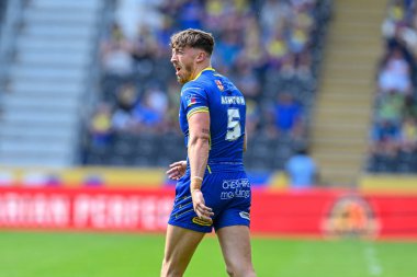 Warrington Wolves takımından Matty Ashton 15. Betfred Süper Lig karşılaşmasında Hull FC, Warrington Wolves 'a karşı MKM Stadyumu, Hull, Birleşik Krallık, 22 Haziran 2024 