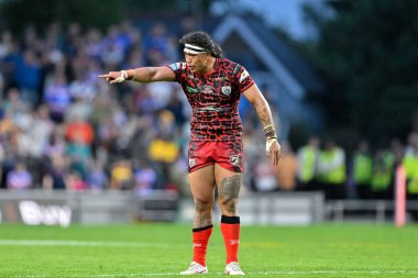 Leigh Leopar takımından Tom Amone, Leeds Leopar Stadyumu 'nda Leeds Rhinos - Leigh Leopards maçında 21 Haziran 2024 tarihli Betfred Süper Lig karşılaşmasında antrenman yapıyor. 