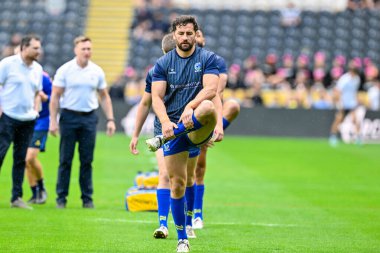 Toby King of Warrington Wolves warms up ahead of the Betfred Super League Round 15 match Hull FC vs Warrington Wolves at MKM Stadium, Hull, United Kingdom, 22nd June 2024  clipart