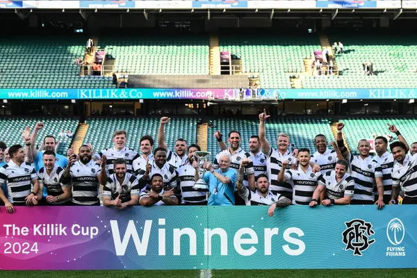 stock image Barbarians lift the trophy during the Killik Cup match Barbarians vs Fiji at Twickenham Stadium, Twickenham, United Kingdom, 22nd June 2024 