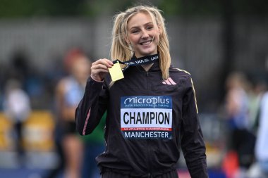 Microplus UK Atletizm Şampiyonası 'nda bayanlar sırıkla atlama şampiyonu. Manchester Bölge Arena, Manchester, Birleşik Krallık, 29 Haziran 2024. 