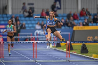 Birleşik Krallık Microplus Atletizm Şampiyonası 'nda Tappin, Manchester Bölgesel Arena' da birinci gün, 29 Haziran 2024 