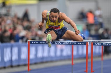 Sam Bennett erkekler 110 metre engelli, Microplus UK Atletizm Şampiyonası 'nda 2. Gün Manchester Bölgesel Arena, Manchester, İngiltere, 30 Haziran 2024' te 2. 