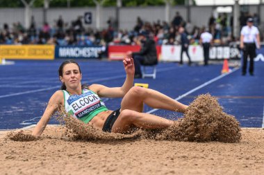 Elcock bayanlar üçlü atlama finalinde Microplus UK Atletizm Şampiyonası 'nda birinci gün Manchester Regional Arena, Manchester, Birleşik Krallık, 29 Haziran 2024 