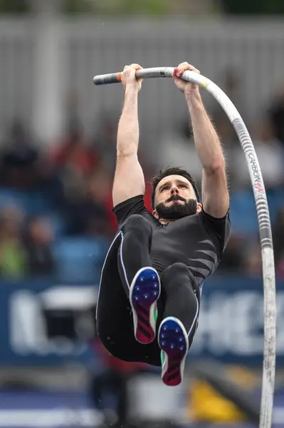 stock image Jack Phipps doing the pole vault during the Microplus UK Athletics Championships Day 2 at Manchester Regional Arena, Manchester, United Kingdom, 30th June 2024 